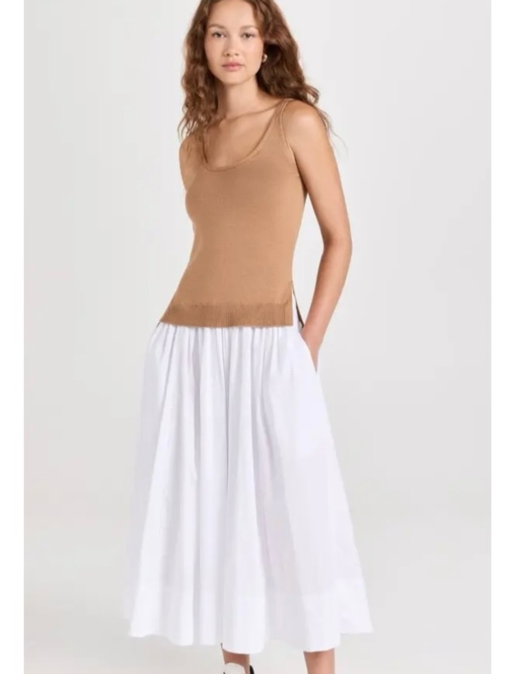 STAUD Corey Dress in White and Tan, Size S, NWT